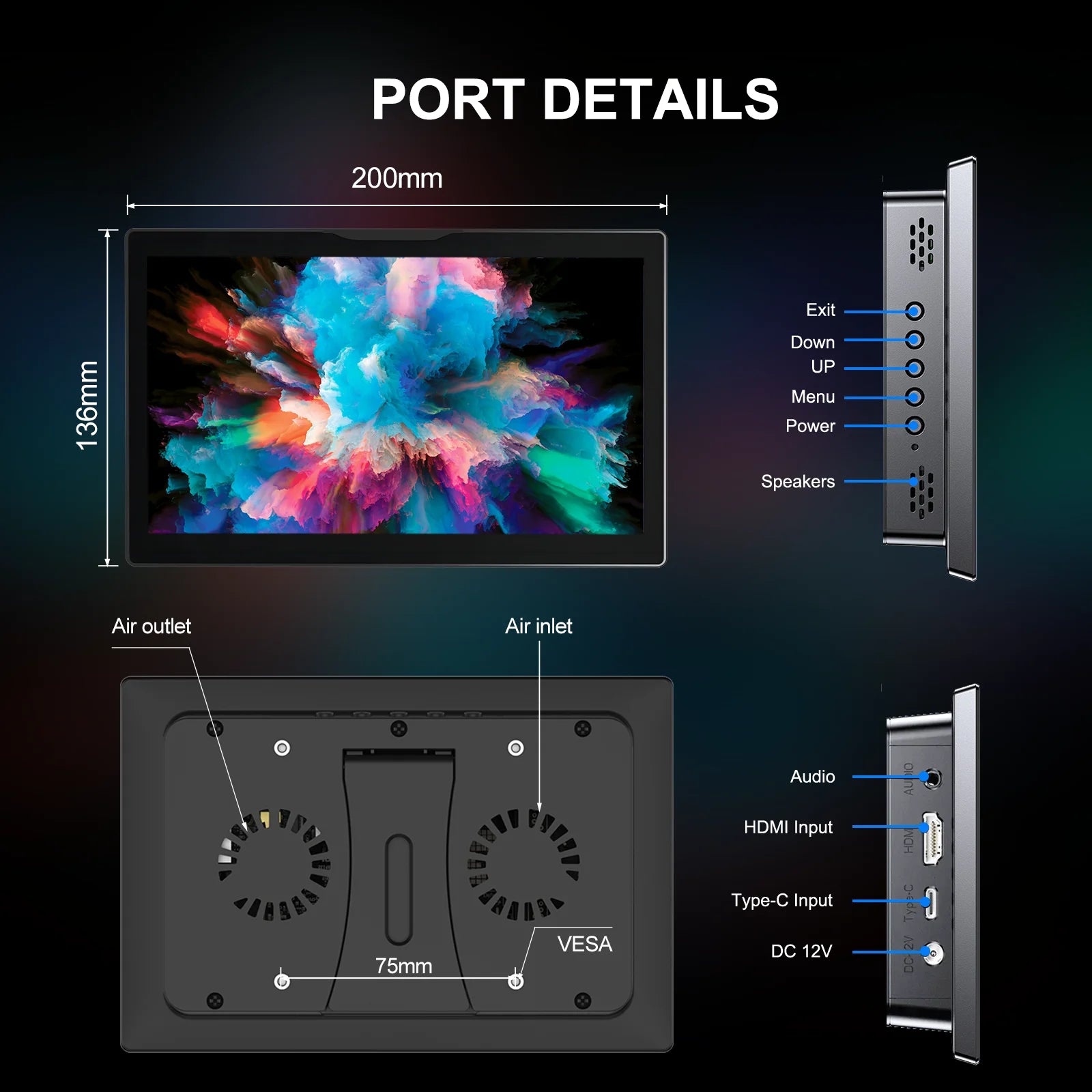 8 inch  Touch Monitor 1280x800P 16:10 Widescreen Ratio HDMI Interface for  DIY Projects Surveillance Display