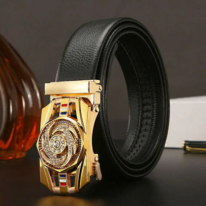 Men Business Time To Run Belt Man Automatic Buckle Leather Belt Golden Waist Buckle Males Luxury Belt Rhinestone...