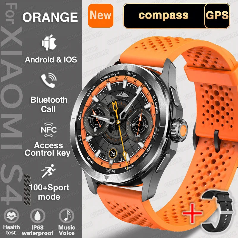 New S4 Ultra Outdoor Sports Men Watches HD AMOLED Display GPS Track Altimeter Heart Rate Bluetooth Call Waterproof Smart Watch