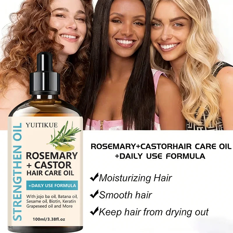 YUITIKUE Rosemary + Castor Strengthening Hair Oil - Daily Use Hair Care Oil with Jojoba & Batana Oil for Hair Growth - Kimlud