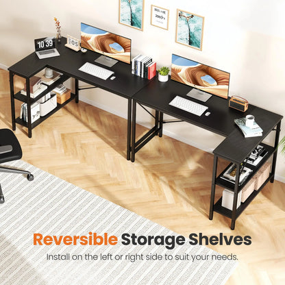 JHK L Shaped Desk 47 Inch Computer Desk Gaming Furniture Corner Desks Home Office PC Table with Reversible Storage Shelves