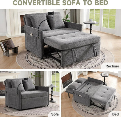 3-in-1 Convertible Sleeper Sofa Bed with USB/Type-C Ports, Adjustable Backrest, Dark Grey - Kimlud