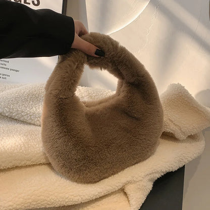 Solid Color Plush Dumpling Bag Handbag Niche Design Small Phone Bag Korean Style Tote Bag Faux Rabbit Fur Handbag Women