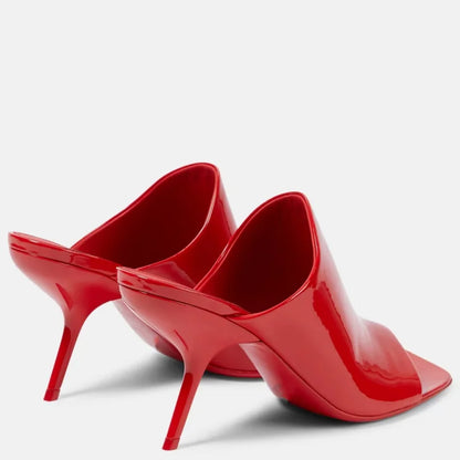 2025 New Style Women's High Heels Shoes Patent leather Pointed Toe Solid Color Night Club Party Shoes Femme Summer Half Slippers