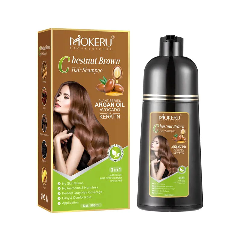 Mokeru Argan Oil Natural Avocado Keratin Long Lasting Dark Coffee Brown Permanent Hair Dye Shampoo for Gray Hair Coverage