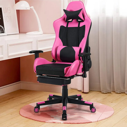 Gaming Chair - Pink Gamer Chair with Footrest Racing Esports Computer Chair Massage Lumbar Support Leather Recliner, Customized