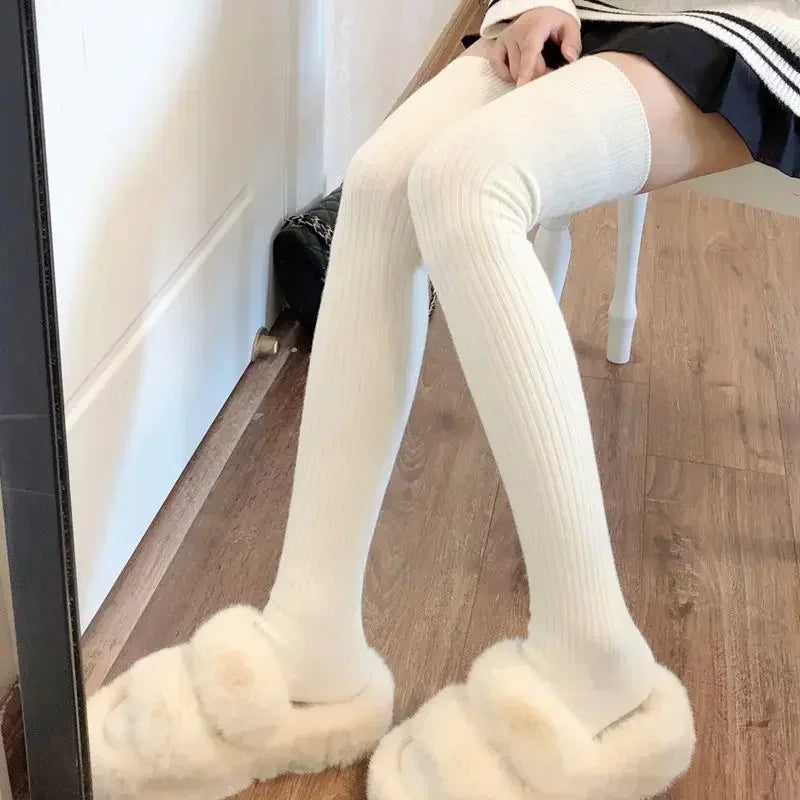 Spring Fall Knee High Stockings for Women White Vertical Stripe Long Socks Fashion Girls JK Skinny Boots Sock Japanese Style