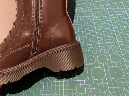 Krazing Pot Vintage Cow Split Leather Wool Snow Boots Winter Keep Warm Round Toe Cross-tied Med Heels Platform Thigh High Boots