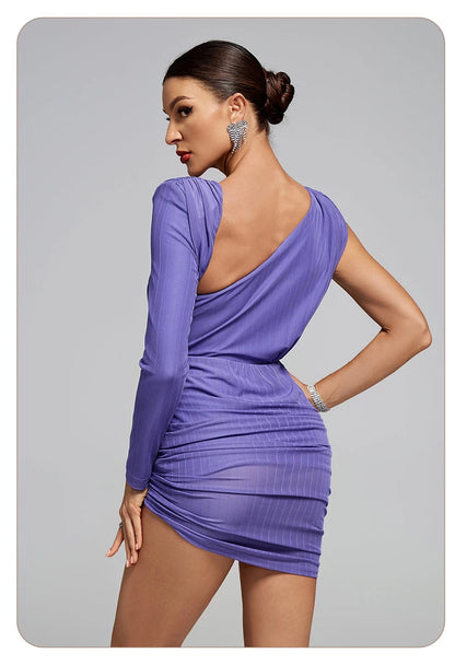 VC Party Glamour Purple One-Shoulder Cutout Chain Mini Dress for Summer Fashion Gala Gown