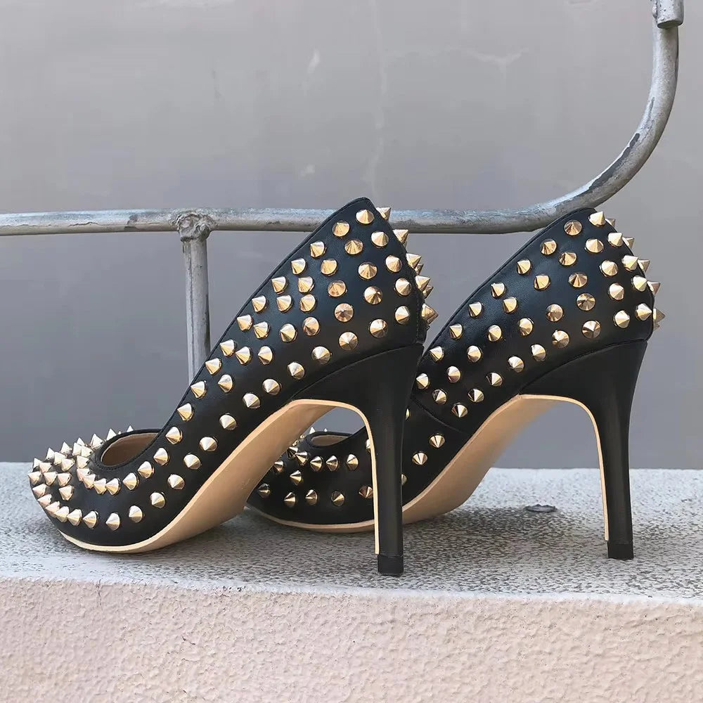 Veowalk Silvet Gold Revits Women Sexy 12cm Pointed Toe High Heels Ladies Shallow Stiletto Pumps Shiny Wedding Party Dress Shoes