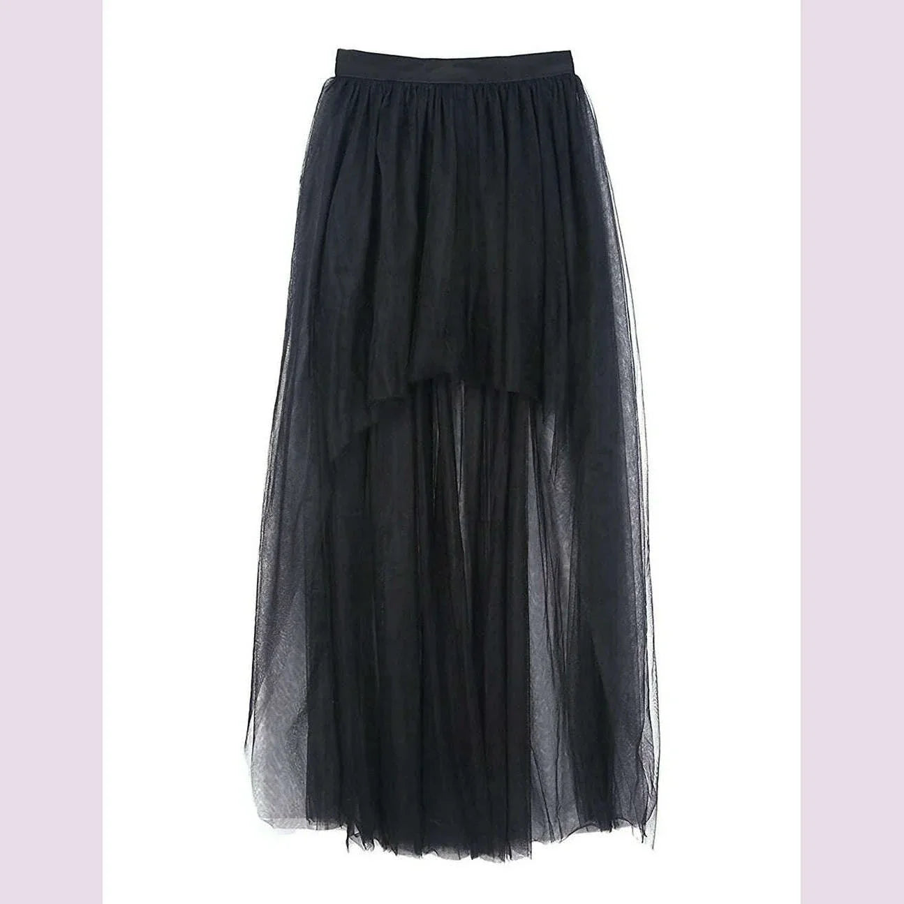 MisShow Gothic Women Hi-Lo Long Tulle Tutu Punk Skirt Elastic Waist High Low Mesh Net Halloween Cosplay Costume Maxi Skirts