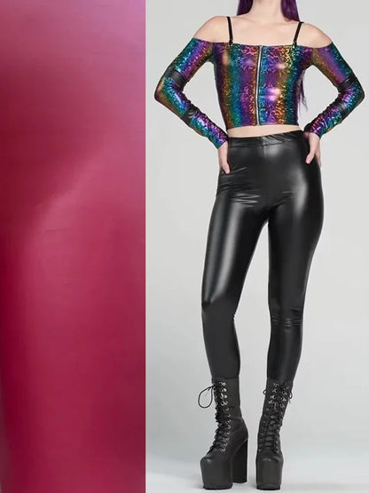 Women High Waist Stretch Faux Leather Seameless Leggings Ladies Solid Color PU Bodycon Pencil Pants Sport Party Trousers Custom