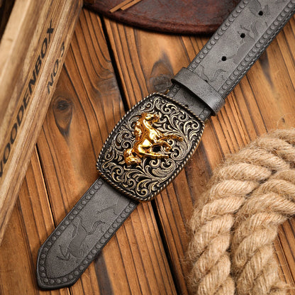 A Western-buckle PU belt suitable for both men and women, a unique and retro brown belt (with perforated nails included)