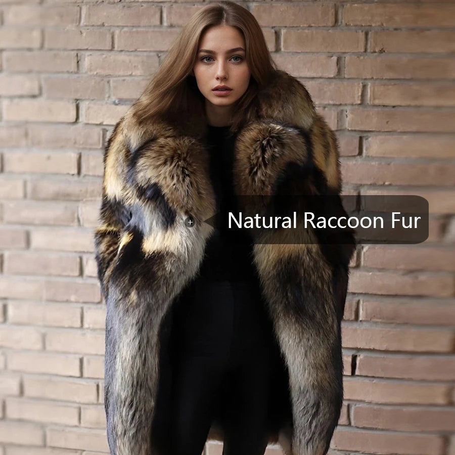 Natural Raccoon Fur Jacket With Collar Warm Winter Jackets For Women Real Fur Coat  High Quality Genuine Fur Outwear