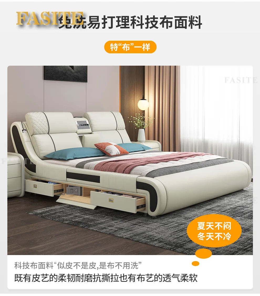 Modern Simple Massage Bed Luxury Water Proof Design Bedframe Double Bed Smart White Nordic Furniture | Kimlud Luxury Bed