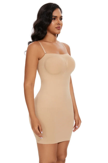 Sexy Full Slip Shapewear Women Dress Off Shoulder Bodycon Strapless Underdress Smooth Compression Body Shaper Slimming Waist