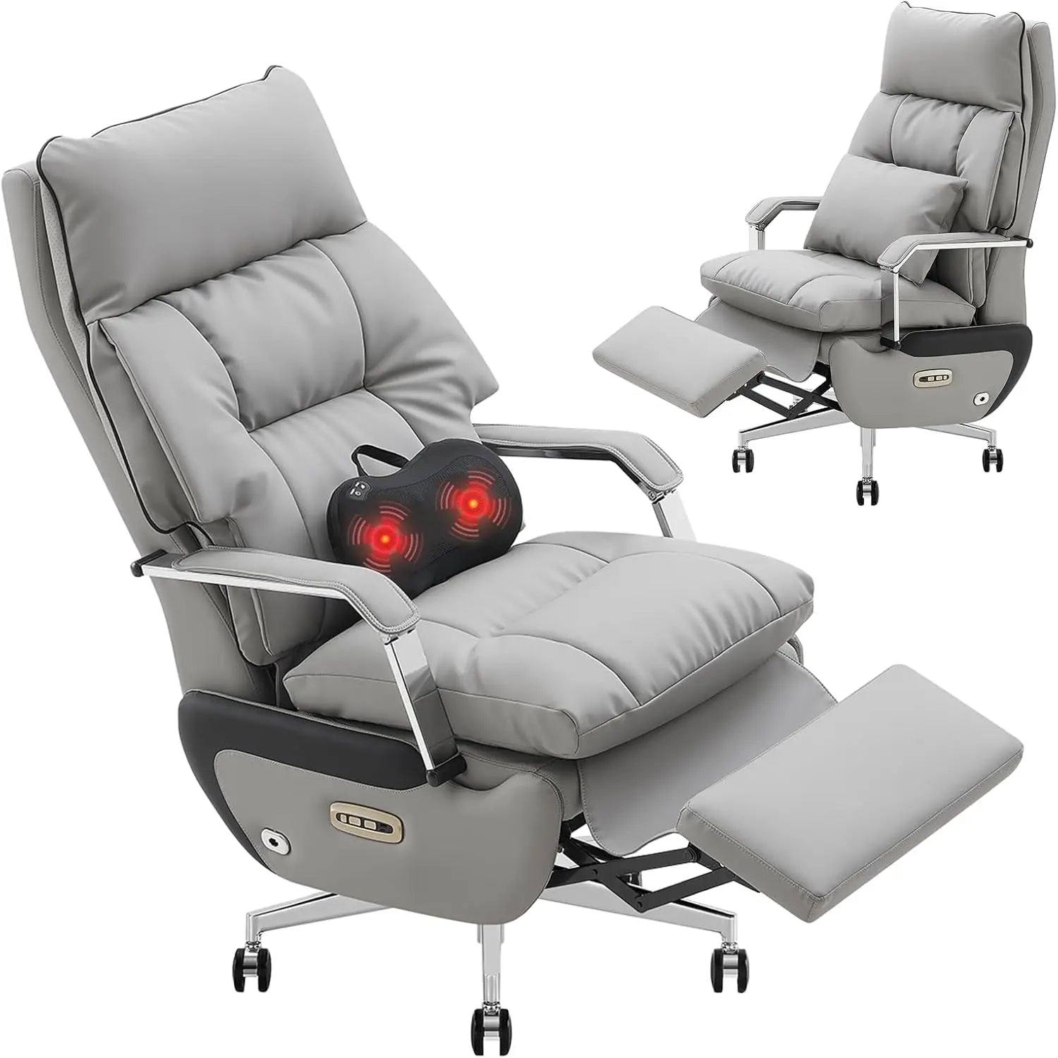 Dual Motor Executive Home Office Chair with Footrest One-Click Electric Recline with Massage  Pillow Support 430LBS Big and Tall