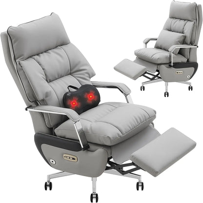 Dual Motor Executive Home Office Chair with Footrest One-Click Electric Recline with Massage  Pillow Support 430LBS Big and Tall