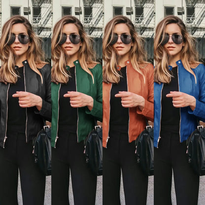 Autumn and Winter Women's Large Size Leather Jacket Fashionable Solid Color Slim Street Elegant Versatile Top PU Suit Jacket