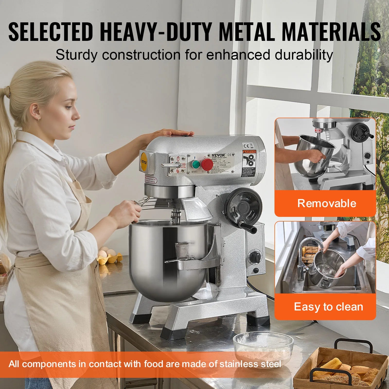 SucceBuy Commercial Food Mixer Commercial Stand Mixer with 3 Speeds Dough Mixer with Stainless Steel Bowl and 3 Attachments - Kimlud