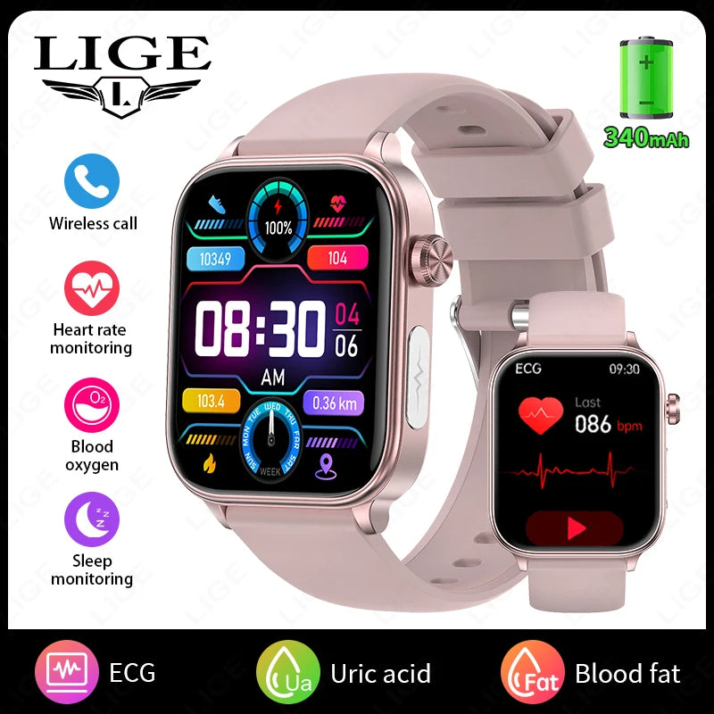 LIGE 2025 New ECG+PPG AI Healthy Diagnose Smart Watch Men Women Blood Lipid Uric Acid Female Menstrual Health Tracker Smartwatch