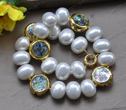 Z12723 18" 25mm Abalone Shell Gold-Plated Peacock-Black White Egg South Sea Shell Pearl Necklace