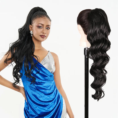 Julianna Synthetic Kanekalon Black Drawstring Water Wave Ponytail Extension Female Curly Wavy Clip In Ponytail Hair Extension