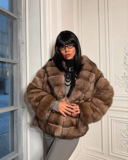 Solid Patchwork Faux Fur Coat Women Full Sleeve Lapel Loose Long Staple Plush Jacket Lady 2025 New Winter Fashion Street Outwear