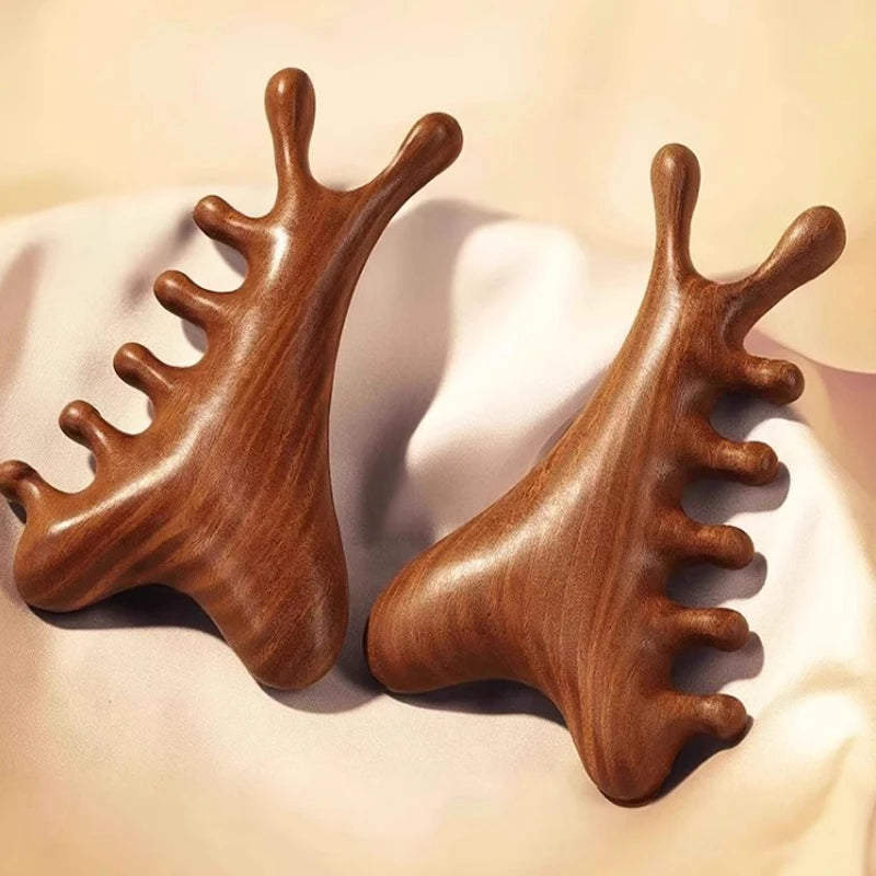 Head Body Massager Neck Face Health Care Massage Tool Meridian Scalp Four-in-one Sandalwood Comb  Massage Acupoint Nose Scraper