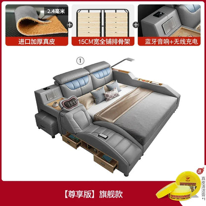 Vintage Modern House Double Bed Luxury Leather Massager Storage Italian Bed Multifunctional Regale Muebles Unique Furniture