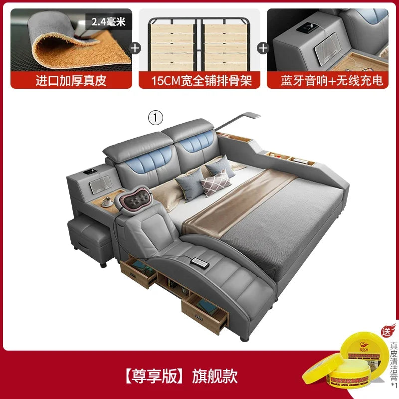 Vintage Modern House Double Bed Luxury Leather Massager Storage Italian Bed Multifunctional Regale Muebles Unique Furniture