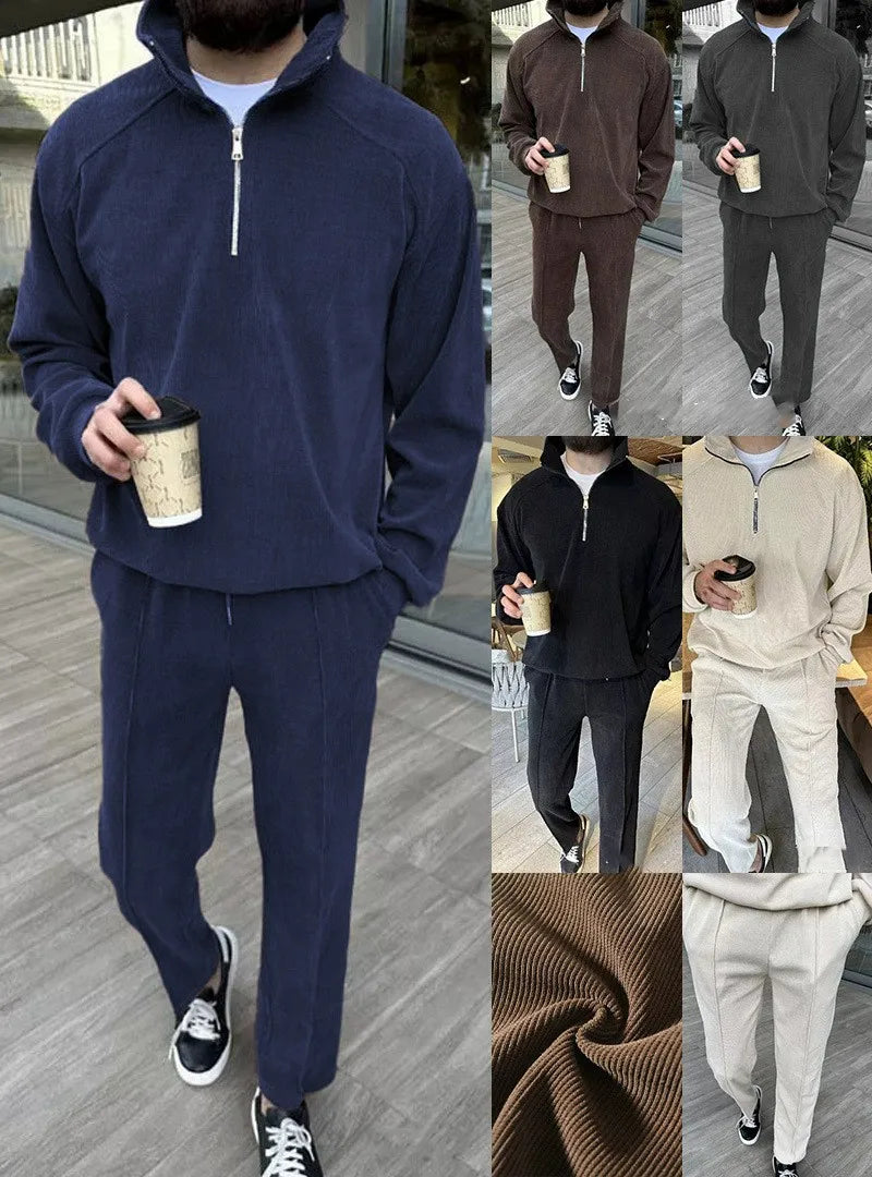 New Men's Corduroy Two Piece Sets Fashion Casual Long Sleeve Sweatshirts and Pants Trend Streetwear Spring Autumn Men Tracksuits