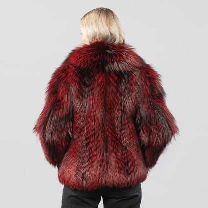Real Red Silver Fox Fur Jacket With Collar Natural Fox Fur Coat Women's Winter Jacket Best Selling Genuine Fur Outerwear