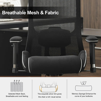 Free Shipping 400 LBS High Back Mesh Ergonomic Office Chair with 4.33inch Thicken Seat - Kimlud