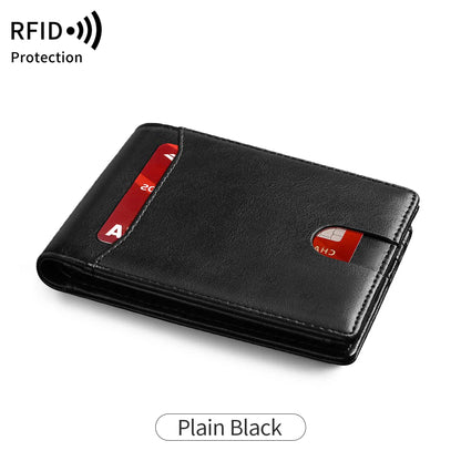 Men's Ultra-Thin RFID Blocking Leather Wallet Bi-Fold Front Pocket Wallet Large Capacity 8 Card/Short Card Holder with ID Window