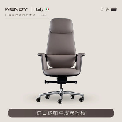 Wendy Italian Minimalist Chair Leather Boss Study Computer Office Comfortable Chair President Swivel Cowhide Chaisse Furniture - Kimlud