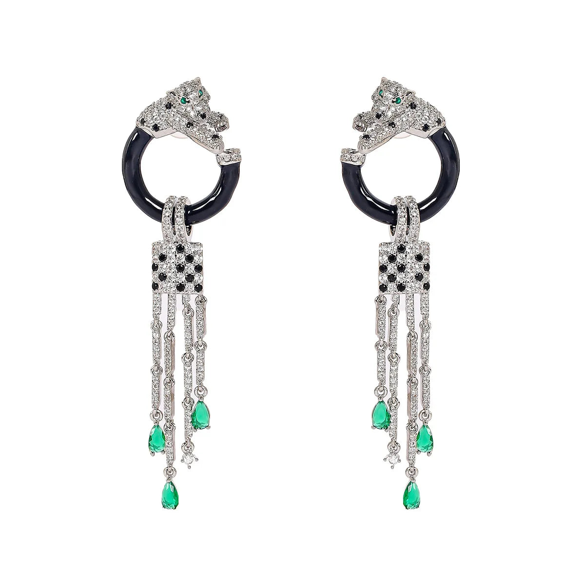 Women New openwork Earrings 925 Silver Needle Leopard Head Tassel inset Zircon