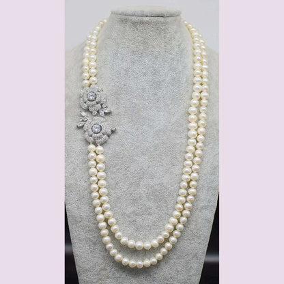 2ROWS freshwater pearl WHITE/GRAY ROUND 8-9MM necklace 24-26" FPPJ wholesale for woman gift