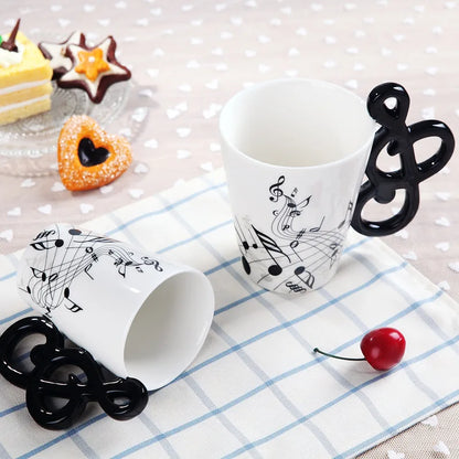 Cups with Handle Novelty Gifts 240ml Creative Music Ceramic Mug Guitar Violin Style Cute Coffee Tea Milk Stave Mugs |...