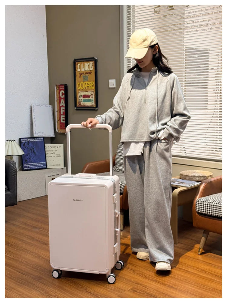 Travel Suitcase Aluminium Frame Wide Trolley Luggage Female Large Capacity Mute Universal Wheel Password Box Carry on...