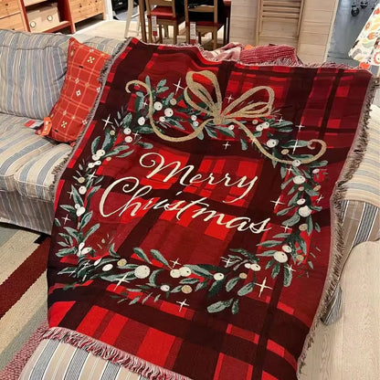 Retro Village Sofa Blanket Cotton Thread Throw Christmas Living Room Leisure Sofa Cover Winter Knitted New Years Gifts Blankets