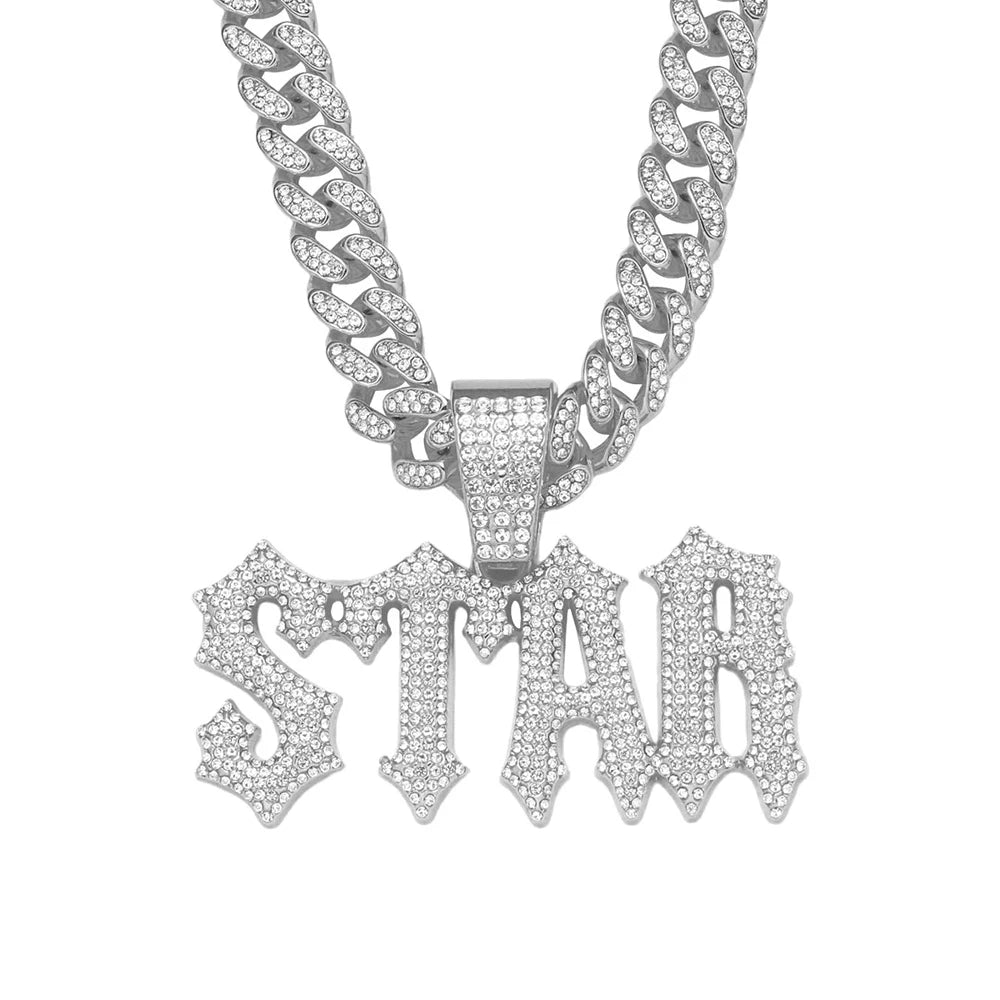 Men Women Hip Hop Letter STAR  Pendant Necklace with Cuban Chain Iced out Bling Necklaces Tennis Chain Fashion Punk Jewelry Gift