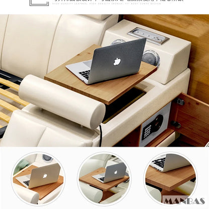 MINGDIBAO Modern Multifunctional Tech Smart Bed with Storage, USB, Speakers – King Genuine Leather Bed - Ultimate Massage Bed