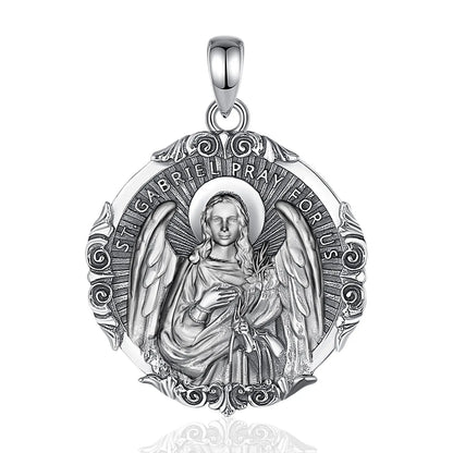 Eudora 925 Sterling Silver Saint Gabriel Archangel Necklace Vintage Amulet Pendant for Men Women Religious Believers Jewelry