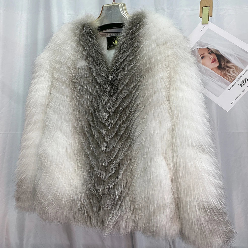 2025 New Imported Silver Fox Young Style Fox Fur Korean Style Fur Coat Women's Short Style Small Clip leather craft