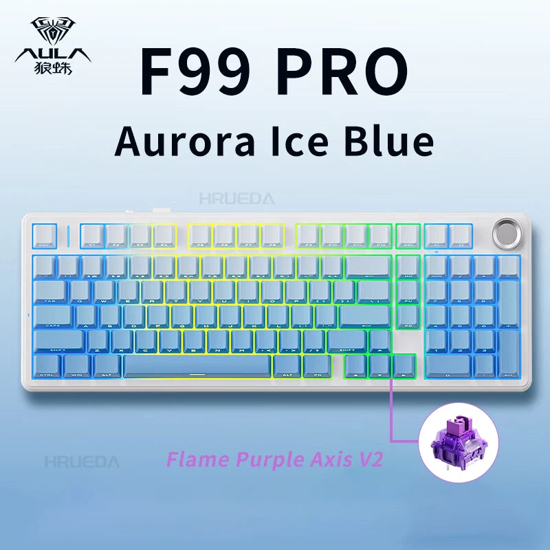 Aula F99 Pro Mechanical Keyboard Bluetooth 5.0/2.4g Wireless/Wired 100 Keys Pbt Keycaps Hot Swap Gasket Customized Game Keyboard