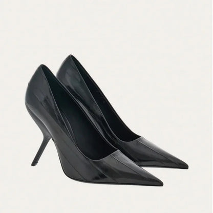 2025 New Style Women's High Heels Shoes Patent leather Pointed Toe Solid Color Night Club Party Shoes Femme Summer Half Slippers