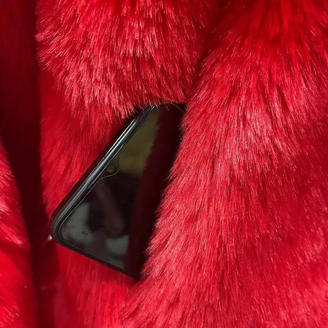 Women Faux Fur Turn Down Collar Short Red Coat Autumn/Winter Imitation Rex Rabbit Fur Jacket INS Furry Parka Flocking Cardigan