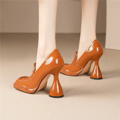 Aucegi New Concise Platform Square Toe Women's Pumps Strange Style Chunky High Heels Orange Non-slip Party Dress Wild Footwear
