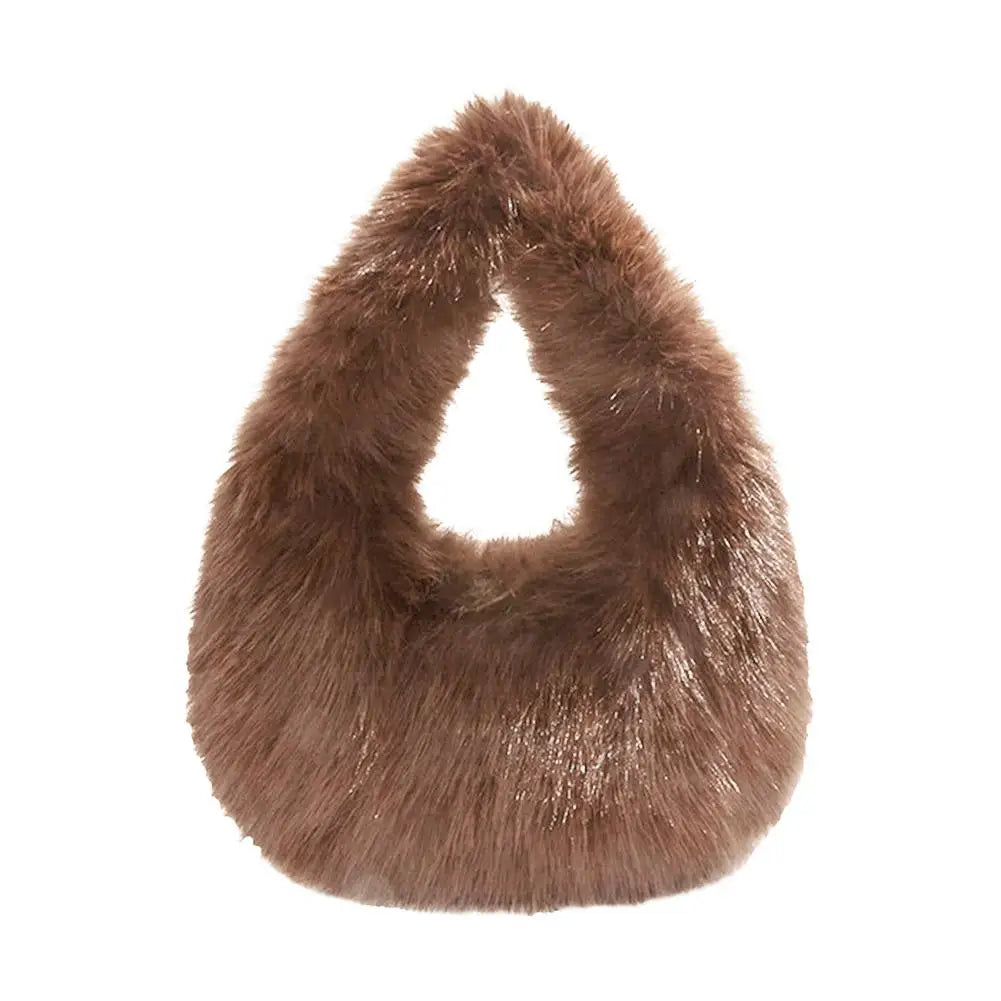 Winter Shoulder Bags Casual Furry for Women Solid Color Soft Plush Ladies Clutch Purse Handbags Lightweight Female Hobos Bag